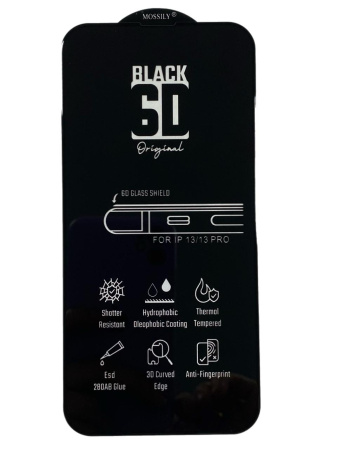 Защитное стекло для iPhone 13/13 Pro (повышенной прочности) 6D черное
