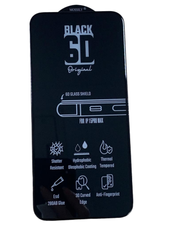 Защитное стекло MOSSILY для iPhone 15 Pro Max (повышенной прочности) 6D черное