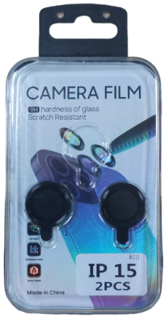 Защитные стекла камер для iPhone 15 в черной рамке
