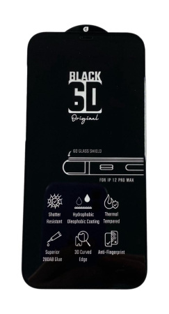Защитное стекло MOSSILY для iPhone 12 Pro Max (повышенной прочности) 6D черное
