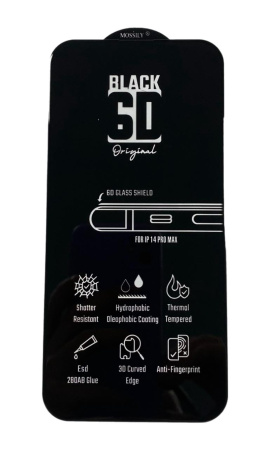 Защитное стекло MOSSILY для iPhone 14 Pro Max (повышенной прочности) 6D черное