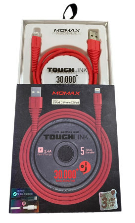 Кабель зарядки (lightnng) MFI для iPhone iPod/iPhone/iPad MOMAX  TOUGHLINK 1.2M (красный)