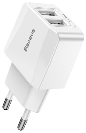 Зарядное устройство для iPhone/iPad/iPod Baseus Mini Dual U 2.1A  2*USB (белый, серый) CCALL-MN02
