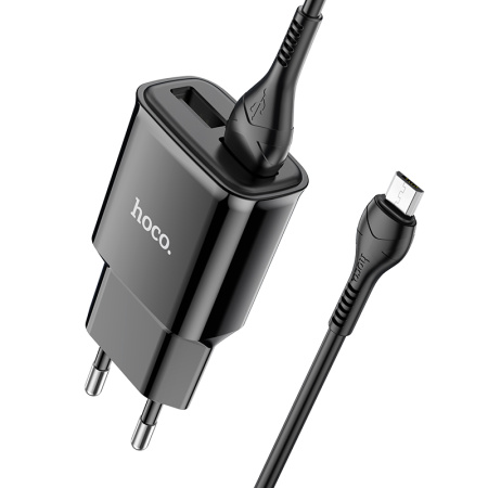Блок зарядки Hoco с USB кабелем Micro 18W QC3.0 модель C72Q черный цвет