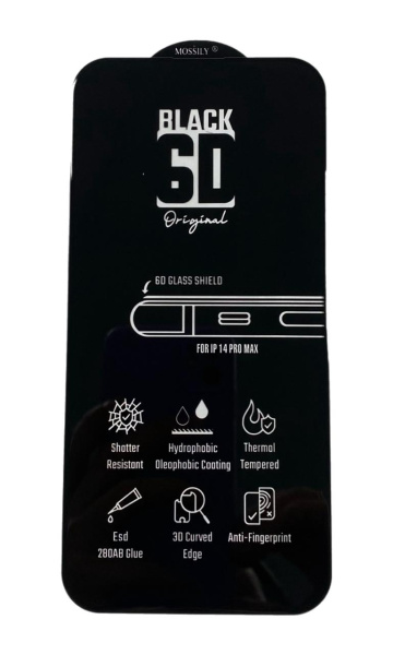 Защитное стекло MOSSILY для iPhone 14 Pro Max (повышенной прочности) 6D черное Защитное стекло MOSSILY для iPhone 14 Pro Max (повышенной прочности) 6D черное