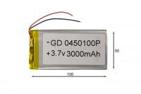 АКБ универсальная Сhina GD 0450100p 4,0x50x100mm 3,7v 3000mAh на проводках