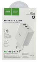 Блок зарядки Hoco модель C126A USB/Type-C (3 порта) QC3.0/PD 40W с кабелем Type-C - Lighting белый Блок зарядки Hoco модель C126A USB/Type-C (3 порта) QC3.0/PD 40W с кабелем Type-C - Lighting белый