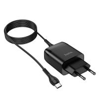 Блок зарядки Hoco с USB кабелем Type-C 18W QC3.0 модель C72Q черный цвет Блок зарядки Hoco с USB кабелем Type-C 18W QC3.0 модель C72Q черный цвет
