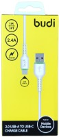 Кабель зарядки USB Type-C Budi DC158T10B-158T10W 2.4A 1метр Кабель зарядки USB Type-C Budi DC158T10B-158T10W 2.4A 1метр