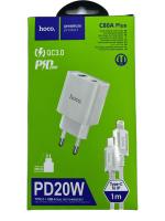 Блок зарядки Hoco модель C80A Plus USB/Type-C 18W/20W QC3.0 белого цвета Блок зарядки Hoco модель C80A Plus USB/Type-C 18W/20W QC3.0 белого цвета