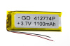 АКБ универсальная Сhina  GD 412774p 4,1x27x74mm 3,7v 1100mAh на проводках