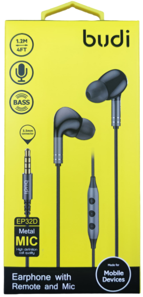 Наушники Budi  EP32DB Jack 3.5 с микрофоном и кнопками громкости Наушники Budi  EP32DB Jack 3.5 с микрофоном и кнопками громкости