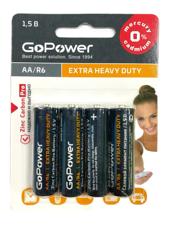 Батарейки солевые GoPower R6 Extra Heavy Duty 1.5V AA комплект 4шт