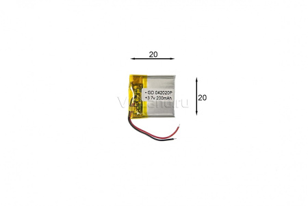 АКБ универсальная Сhina GD 302020p 3,0x20x20mm 3,7v 200mAh на проводках