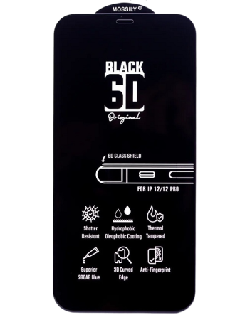 Защитное стекло MOSSILY для iPhone 12/12 Pro (повышенной прочности) 6D черное