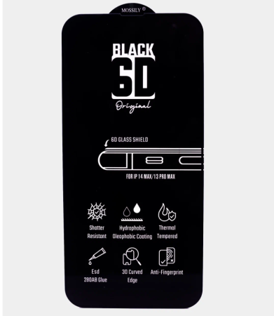 Защитное стекло MOSSILY для iPhone 14 Pro (повышенной прочности) 6D черное
