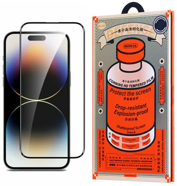 Защитное стекло Remax GL-83 для iPhone 15 Pro сверхпрочное закаленное 3D черное Защитное стекло Remax GL-83 для iPhone 15 Pro сверхпрочное закаленное 3D черное