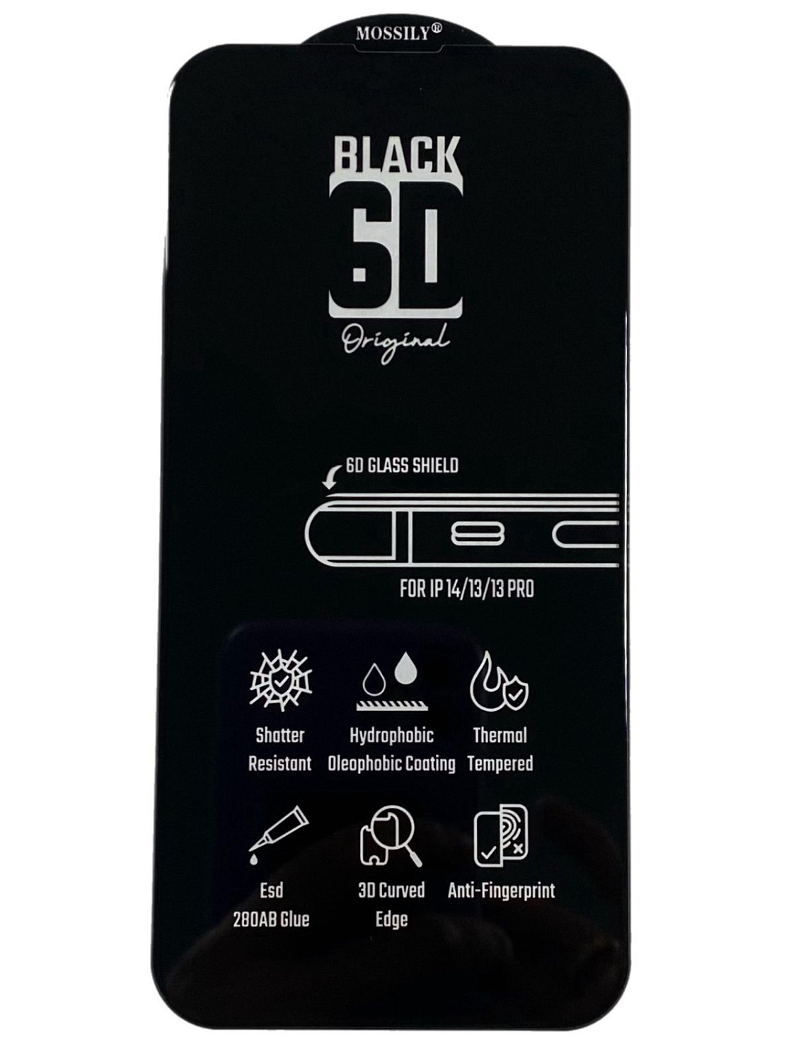 Защитное стекло MOSSILY для iPhone 13/13 Pro/iPhone14/iPhone 16e (повышенной прочности) 6D черное