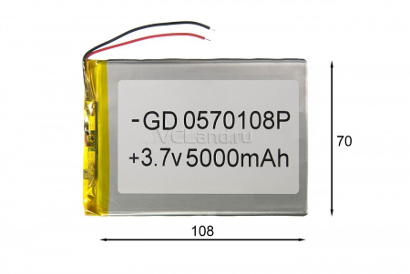 АКБ универсальная Сhina GD 0570108p 5,0x70x100mm 3,7v 5000mAh на проводках
