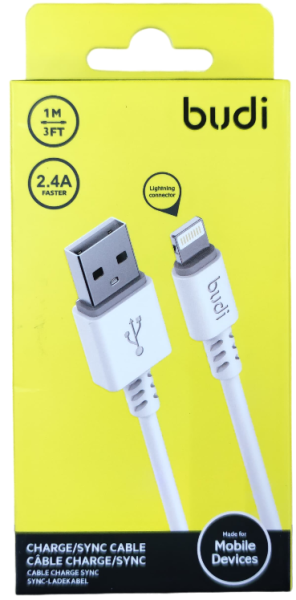 Кабель зарядки USB Lightning Budi DC011L10W 2.4A 1метр Кабель зарядки USB Lightning Budi DC011L10W 2.4A 1метр
