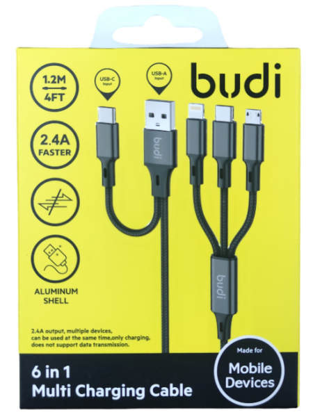Кабель зарядки USB Type-C Budi DC203T512B 6в1 с перходниками Ligtning-Type-C-Micro   Кабель зарядки USB Type-C Budi DC203T512B 6в1 с перходниками Ligtning-Type-C-Micro