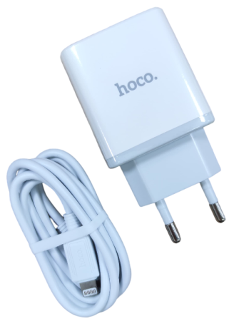 Блок зарядки Hoco модель C105A USB/Type-C QC3.0/PD 20W с кабелем Type-C - Lighting белый Блок зарядки Hoco модель C105A USB/Type-C QC3.0/PD 20W с кабелем Type-C - Lighting белый