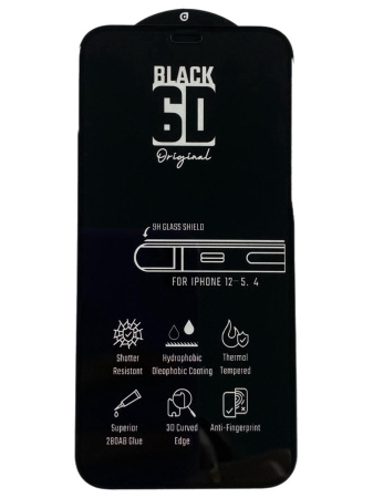 Защитное стекло MOSSILY для iPhone 12 Mini (повышенной прочности) 6D черное