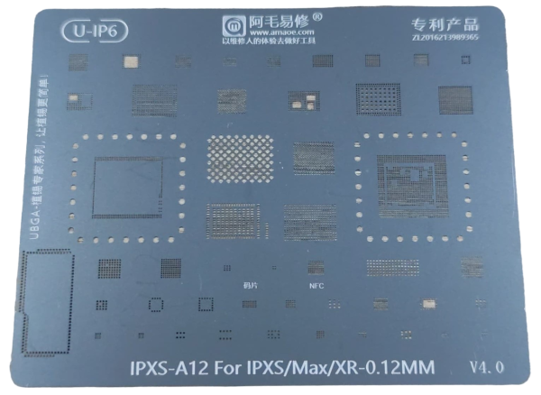 Трафарет AMAOE IPXS/XSMAX/XR-A12 для iPhone XS/XS Max/XR  СPU T:0.12мм Трафарет AMAOE IPXS/XSMAX/XR-A12 для iPhone XS/XS Max/XR  СPU T:0.12мм