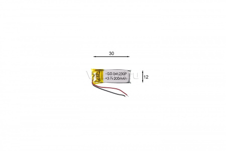 АКБ универсальная Сhina GD 041230p 4,0x12х30mm 3,7v 200mAh на проводках