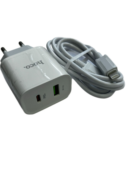 Блок зарядки Hoco модель C80A Plus USB/Type-C 18W/20W QC3.0 белого цвета Блок зарядки Hoco модель C80A Plus USB/Type-C 18W/20W QC3.0 белого цвета