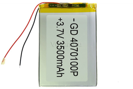 АКБ универсальная Сhina GD4070100p 4,0x70x100mm 3,7v 3500mAh на проводках