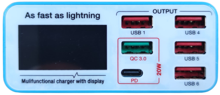 Тестер-анализатор зарядки Relife SS-304P 6 портов USB+Type-C 40W