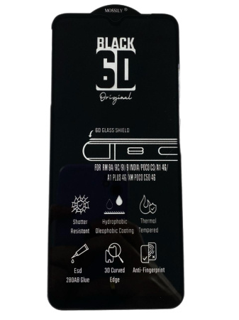 Защитное стекло MOSSILY для Xiaomi Redmi 9A 9C 10A Poco C50 (повышенной прочности) 6D черное