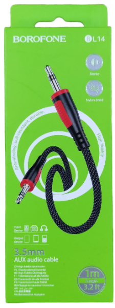 Кабель Aux Borofone модель BL14 Jack 3.5mm to Jack 3.5mm в тканевой оплетке Кабель Aux Borofone модель BL14 Jack 3.5mm to Jack 3.5mm в тканевой оплетке