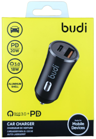 Автомобильное зарядное устройство Budi PD20W CC627TB 2 порта USB 3.0 18W и Type-C 20W