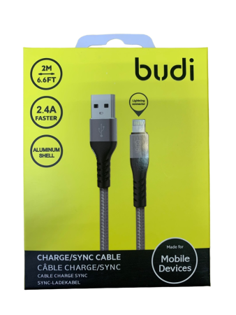 Кабель зарядки USB-Lightning Budi DC197L20H для iPhone 6/7/8/SE/X/XS/XR/11/12/13/14 (белый) 2 метра