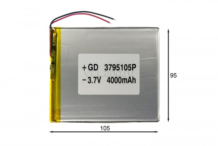 АКБ универсальная Сhina GD 3795105p 3,7x95x105mm 3,7v 4000mAh на проводках