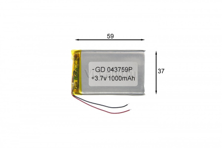 АКБ универсальная Сhina GD 043759p 4,0x37х59mm 3,7v 1000mAh на проводках