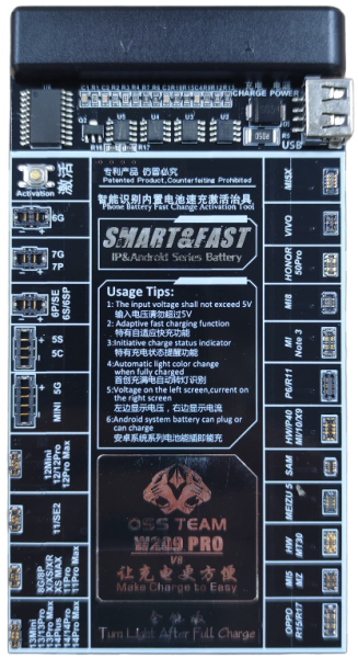 Плата зарядки и активации АКБ OSS Team W209 Pro V8 для iPhone c 5 по 14 серию + Android 